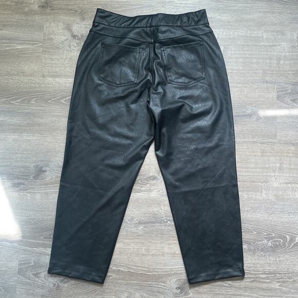 SPANX Leather Like Black Faux II Slim Straight Leg Pants High Rise Shaping 37" w - Picture 5 of 8